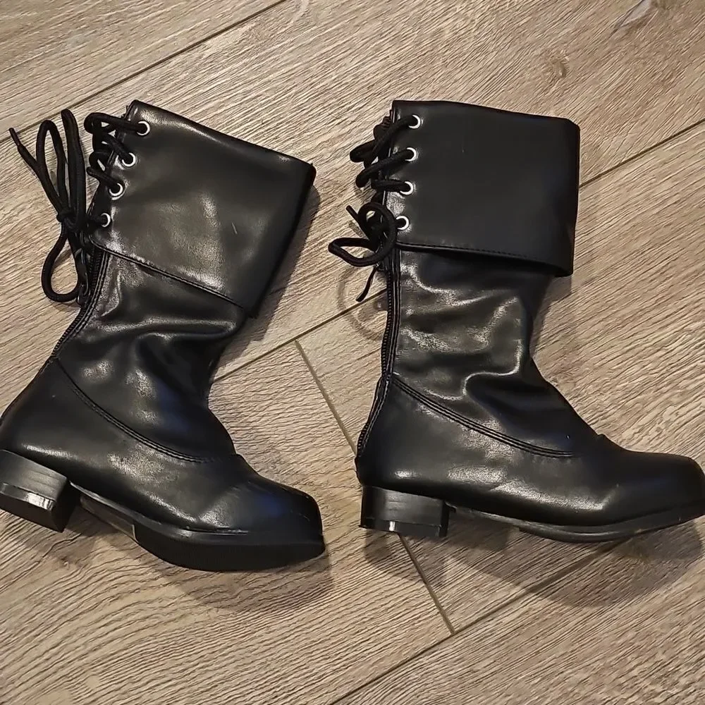 Toddler Pirate Black Lace-Up Boots